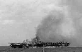 January 21,1945 - photo of kamikaze attack on ticonderoga